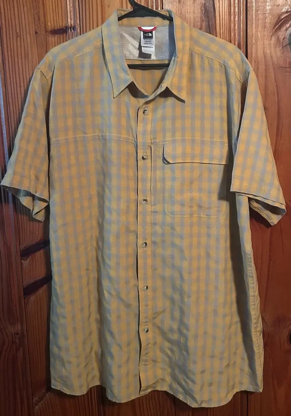 The North Face Men’s Short Sleeve Button Down Zipper Pocket Yellow Gray Sz XXL